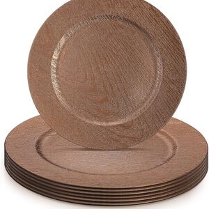6 Pcs 13" Dark Brown Boho Faux Wood Plastic Charger Plates